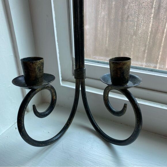 Vintage Metal & Glass Sun Wall Sconce Double Taper Candle Holder - Picture 4 of 7